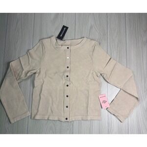 Pretty Little Thing Petite Cream Ribbed Long Sleeve Button Up Top Size M